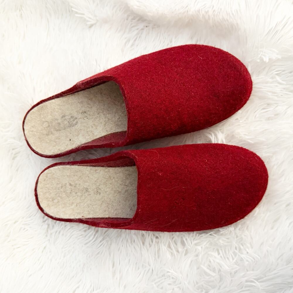GLERUPS | Wool Felt Slip On Shoes Slippers Red Rubber Sole Clogs | 38 (7.5-8)